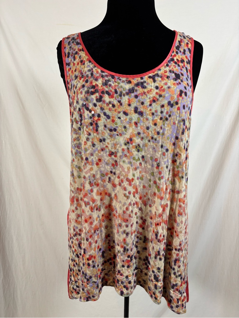 Simply Vera Vera Wang XL Sequin Abstract High Low Tank Top Coral Artsy Boho